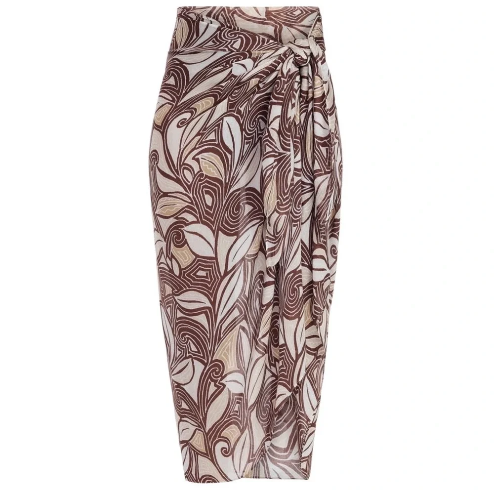 Bohemian Brown Swirling Paisley Tropical Pareo Sarong Wrap NEW Skirt One Size